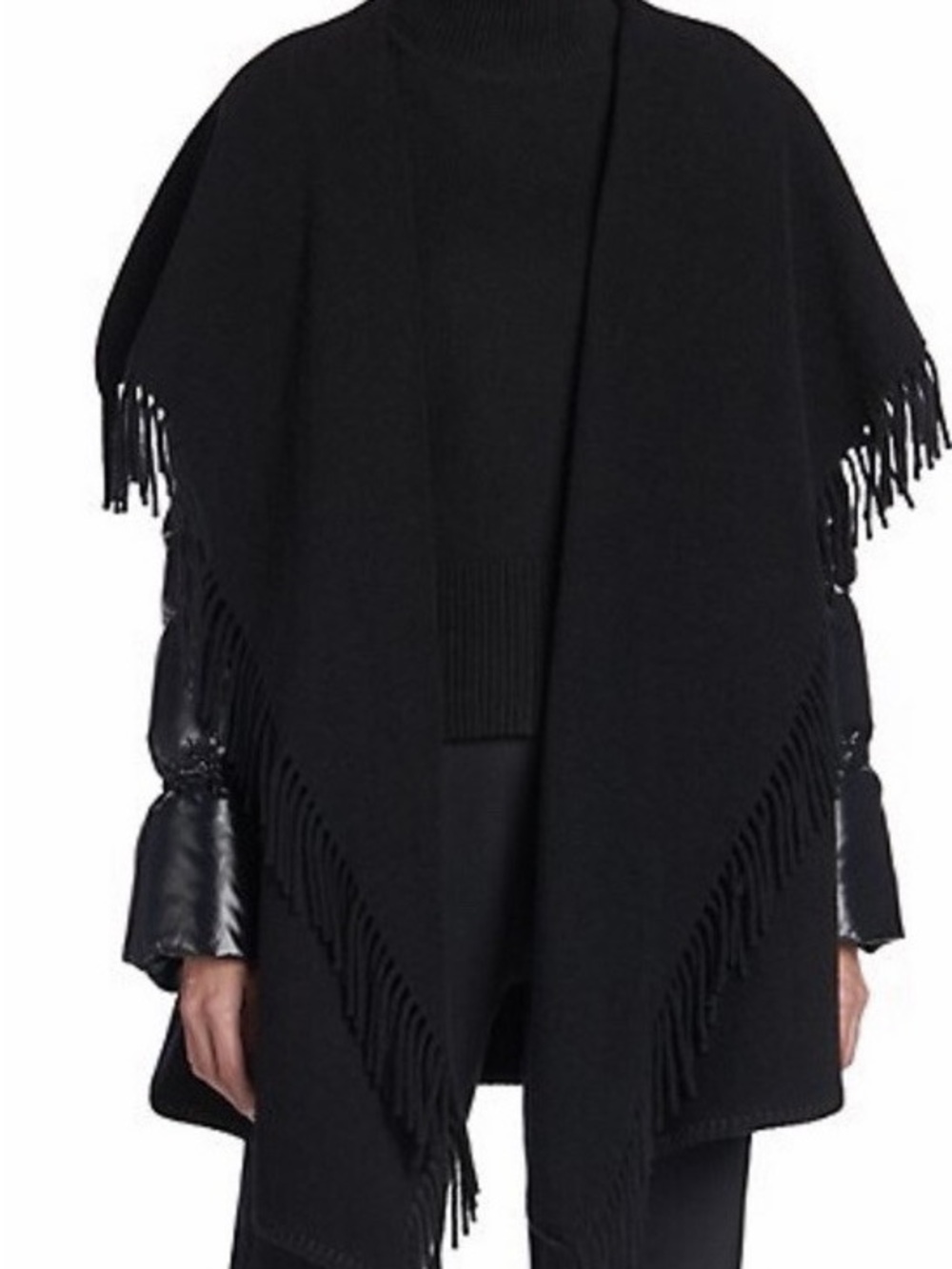 Moncler Black Mantella Puffer Sleeve Wool Cape Size M
